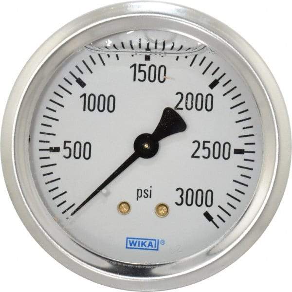 Wika - 2-1/2" Dial, 1/4 Thread, 0-3,000 Scale Range, Pressure Gauge - Center Back Connection Mount, Accurate to 1.5% of Scale - Best Tool & Supply