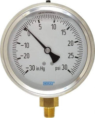 Wika - 4" Dial, 1/4 Thread, 30-0-30 Scale Range, Pressure Gauge - Lower Connection Mount, Accurate to 1% of Scale - Best Tool & Supply