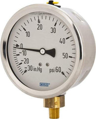 Wika - 4" Dial, 1/4 Thread, 30-0-60 Scale Range, Pressure Gauge - Lower Connection Mount, Accurate to 1% of Scale - Best Tool & Supply