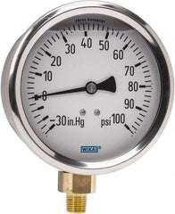 Wika - 4" Dial, 1/4 Thread, 30-0-100 Scale Range, Pressure Gauge - Lower Connection Mount, Accurate to 1% of Scale - Best Tool & Supply