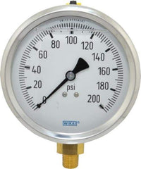 Wika - 4" Dial, 1/4 Thread, 0-200 Scale Range, Pressure Gauge - Lower Connection Mount, Accurate to 1% of Scale - Best Tool & Supply