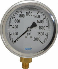 Wika - 4" Dial, 1/4 Thread, 0-2,000 Scale Range, Pressure Gauge - Lower Connection Mount, Accurate to 1% of Scale - Best Tool & Supply