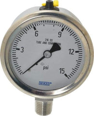 Wika - 2-1/2" Dial, 1/4 Thread, 0-15 Scale Range, Pressure Gauge - Lower Connection Mount, Accurate to 1.5% of Scale - Best Tool & Supply