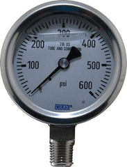 Wika - 2-1/2" Dial, 1/4 Thread, 0-600 Scale Range, Pressure Gauge - Lower Connection Mount, Accurate to 1.5% of Scale - Best Tool & Supply