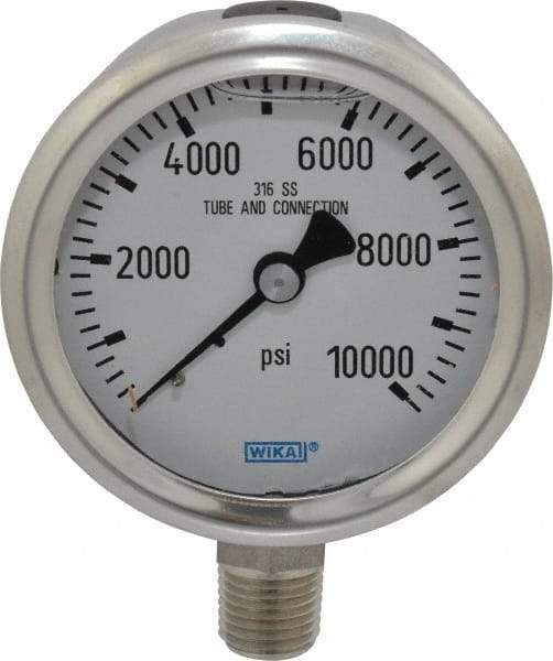 Wika - 2-1/2" Dial, 1/4 Thread, 0-10,000 Scale Range, Pressure Gauge - Lower Connection Mount, Accurate to 1.5% of Scale - Best Tool & Supply