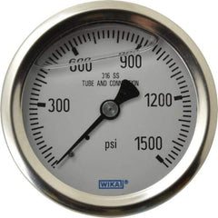 Wika - 2-1/2" Dial, 1/4 Thread, 0-1,500 Scale Range, Pressure Gauge - Center Back Connection Mount, Accurate to 1.5% of Scale - Best Tool & Supply