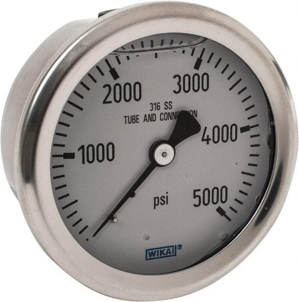 Wika - 2-1/2" Dial, 1/4 Thread, 0-5,000 Scale Range, Pressure Gauge - Center Back Connection Mount, Accurate to 1.5% of Scale - Best Tool & Supply