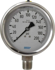 Wika - 4" Dial, 1/2 Thread, 0-200 Scale Range, Pressure Gauge - Lower Connection Mount, Accurate to 1% of Scale - Best Tool & Supply