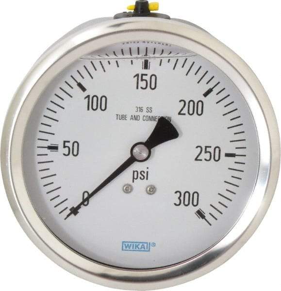 Wika - 4" Dial, 1/2 Thread, 0-300 Scale Range, Pressure Gauge - Lower Back Connection Mount, Accurate to 1% of Scale - Best Tool & Supply