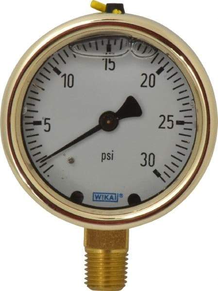 Wika - 2-1/2" Dial, 1/4 Thread, 0-30 Scale Range, Pressure Gauge - Lower Connection Mount, Accurate to 1.5% of Scale - Best Tool & Supply