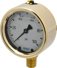 Wika - 2-1/2" Dial, 1/4 Thread, 0-100 Scale Range, Pressure Gauge - Lower Connection Mount, Accurate to 1.5% of Scale - Best Tool & Supply