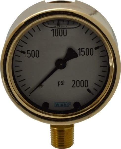 Wika - 2-1/2" Dial, 1/4 Thread, 0-2,000 Scale Range, Pressure Gauge - Lower Connection Mount, Accurate to 1.5% of Scale - Best Tool & Supply