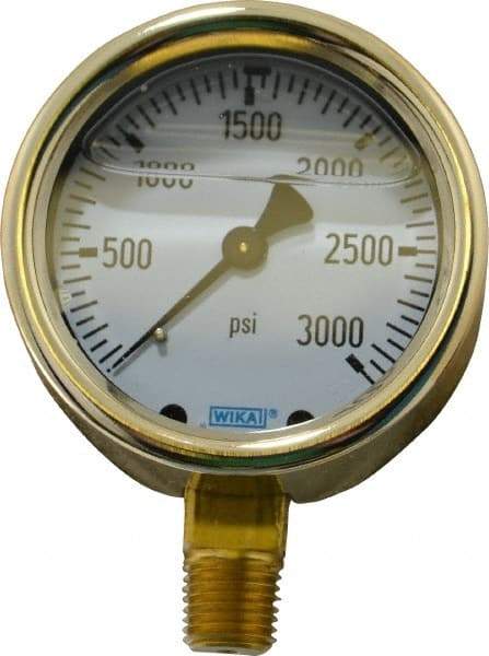 Wika - 2-1/2" Dial, 1/4 Thread, 0-3,000 Scale Range, Pressure Gauge - Lower Connection Mount, Accurate to 1.5% of Scale - Best Tool & Supply