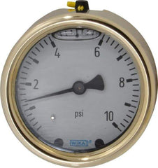 Wika - 2-1/2" Dial, 1/4 Thread, 0-10 Scale Range, Pressure Gauge - Back Connection Mount, Accurate to 1.5% of Scale - Best Tool & Supply