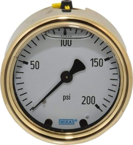 Wika - 2-1/2" Dial, 1/4 Thread, 0-200 Scale Range, Pressure Gauge - Back Connection Mount, Accurate to 1.5% of Scale - Best Tool & Supply