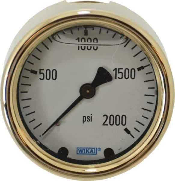 Wika - 2-1/2" Dial, 1/4 Thread, 0-2,000 Scale Range, Pressure Gauge - Back Connection Mount, Accurate to 1.5% of Scale - Best Tool & Supply