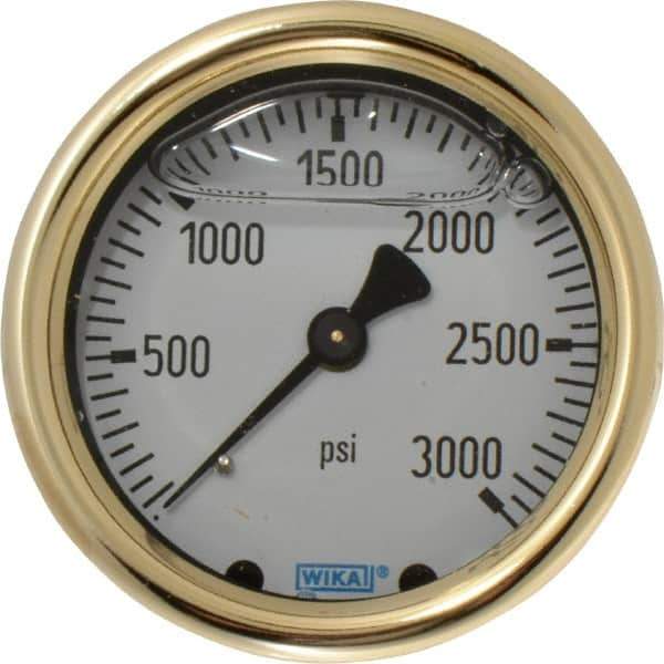 Wika - 2-1/2" Dial, 1/4 Thread, 0-3,000 Scale Range, Pressure Gauge - Back Connection Mount, Accurate to 1.5% of Scale - Best Tool & Supply