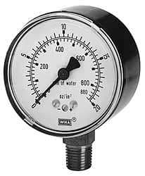 Wika - 4" Dial, 1/4 Thread, 0-100/0-2,500 Scale Range, Pressure Gauge - Lower Connection Mount, Accurate to 1.5% of Scale - Best Tool & Supply