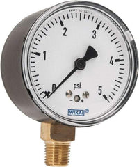 Wika - 2-1/2" Dial, 1/4 Thread, 0-5 Scale Range, Pressure Gauge - Lower Connection Mount, Accurate to 1.5% of Scale - Best Tool & Supply