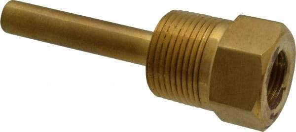 Alloy Engineering - 4 Inch Overall Length, 1 Inch Thread, Brass Standard Thermowell - 2-1/2 Inch Insertion Length - Best Tool & Supply