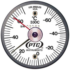 PTC Instruments - -70 to 70°C, 2 Inch Dial Diameter, Dual Magnet Mount Thermometer - 2° Division Graduation - Best Tool & Supply