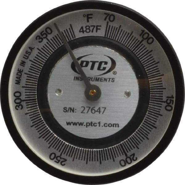 PTC Instruments - 70 to 370°F, 2 Inch Dial Diameter, Pipe Surface Spring Held Thermometer - 2° Division Graduation - Best Tool & Supply