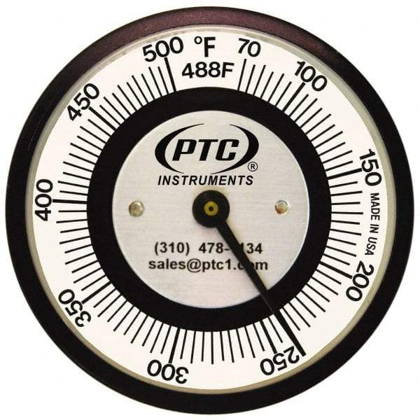 PTC Instruments - 70 to 500°F, 2 Inch Dial Diameter, Pipe Surface Spring Held Thermometer - 5° Division Graduation - Best Tool & Supply