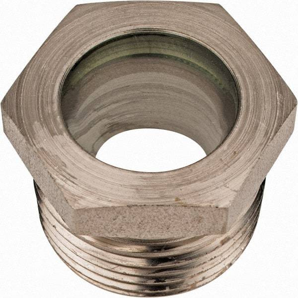 LDI Industries - 15/16" Sight Diam, 1" Thread, 1.06" OAL, High Pressure Fused Pipe Thread, Open View Sight Glass & Flow Sight - 1-3/8" Head, 1,250 Max psi, 1 to 11-1/2 Thread - Best Tool & Supply