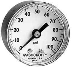 Ashcroft - 1-1/2" Dial, 1/8 Thread, 0-160 Scale Range, Pressure Gauge - Center Back Connection Mount - Best Tool & Supply