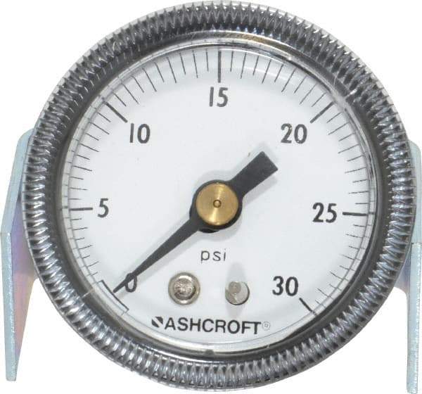 Ashcroft - 1-1/2" Dial, 1/8 Thread, 0-30 Scale Range, Pressure Gauge - Center Back Connection Mount - Best Tool & Supply