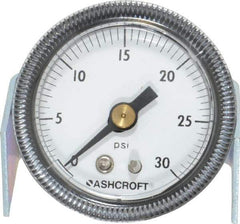 Ashcroft - 1-1/2" Dial, 1/8 Thread, 0-30 Scale Range, Pressure Gauge - Center Back Connection Mount - Best Tool & Supply