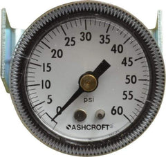 Ashcroft - 1-1/2" Dial, 1/8 Thread, 0-60 Scale Range, Pressure Gauge - Center Back Connection Mount - Best Tool & Supply