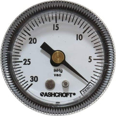 Ashcroft - 1-1/2" Dial, 1/8 Thread, 30-0 Scale Range, Pressure Gauge - Center Back Connection Mount - Best Tool & Supply