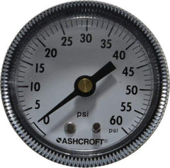 Ashcroft - 2" Dial, 1/4 Thread, 0-60 Scale Range, Pressure Gauge - Center Back Connection Mount - Best Tool & Supply