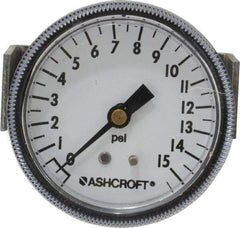 Ashcroft - 2-1/2" Dial, 1/4 Thread, 0-15 Scale Range, Pressure Gauge - Center Back Connection Mount - Best Tool & Supply