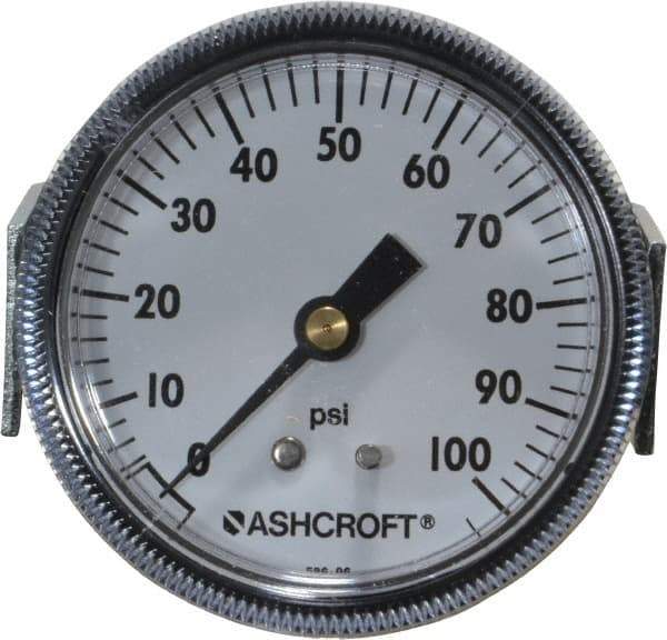 Ashcroft - 2-1/2" Dial, 1/4 Thread, 0-100 Scale Range, Pressure Gauge - Center Back Connection Mount - Best Tool & Supply