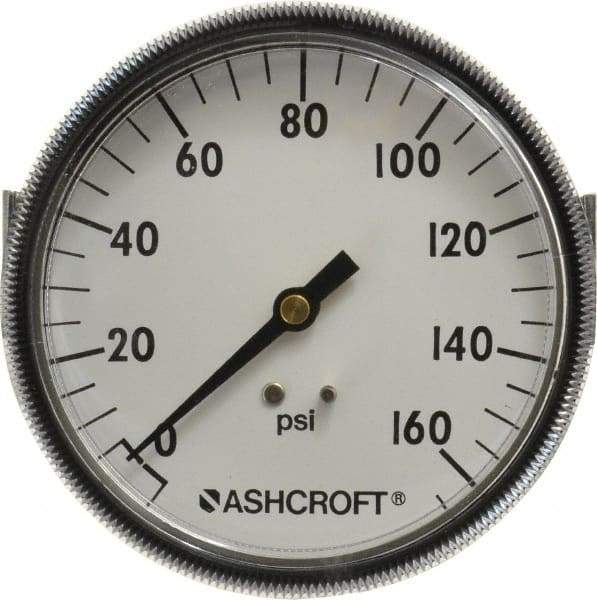 Ashcroft - 3-1/2" Dial, 1/4 Thread, 0-160 Scale Range, Pressure Gauge - Center Back Connection Mount - Best Tool & Supply