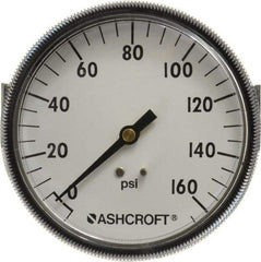 Ashcroft - 3-1/2" Dial, 1/4 Thread, 0-160 Scale Range, Pressure Gauge - Center Back Connection Mount - Best Tool & Supply