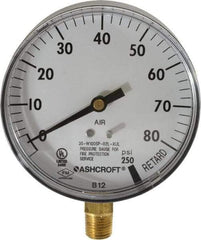 Ashcroft - 3-1/2" Dial, 1/4 Thread, 0-100 Scale Range, Pressure Gauge - Lower Connection Mount - Best Tool & Supply