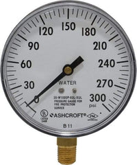 Ashcroft - 3-1/2" Dial, 1/4 Thread, 0-300 Scale Range, Pressure Gauge - Lower Connection Mount - Best Tool & Supply