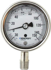 Ashcroft - 2-1/2" Dial, 1/4 Thread, 30-0-150 Scale Range, Pressure Gauge - Lower Connection Mount, Accurate to 1% of Scale - Best Tool & Supply