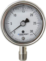 Ashcroft - 2-1/2" Dial, 1/4 Thread, 0-30 Scale Range, Pressure Gauge - Lower Connection Mount, Accurate to 1% of Scale - Best Tool & Supply