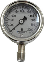 Ashcroft - 2-1/2" Dial, 1/4 Thread, 0-2,000 Scale Range, Pressure Gauge - Lower Connection Mount, Accurate to 1% of Scale - Best Tool & Supply