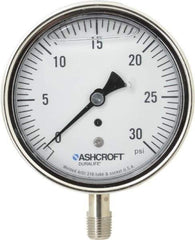 Ashcroft - 3-1/2" Dial, 1/4 Thread, 0-30 Scale Range, Pressure Gauge - Lower Connection Mount, Accurate to 1% of Scale - Best Tool & Supply