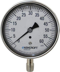 Ashcroft - 3-1/2" Dial, 1/4 Thread, 0-60 Scale Range, Pressure Gauge - Lower Connection Mount, Accurate to 1% of Scale - Best Tool & Supply