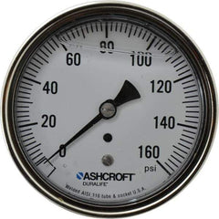 Ashcroft - 3-1/2" Dial, 1/4 Thread, 0-160 Scale Range, Pressure Gauge - Center Back Connection Mount, Accurate to 1% of Scale - Best Tool & Supply