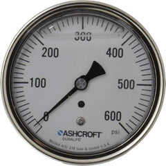 Ashcroft - 3-1/2" Dial, 1/4 Thread, 0-600 Scale Range, Pressure Gauge - Center Back Connection Mount, Accurate to 1% of Scale - Best Tool & Supply