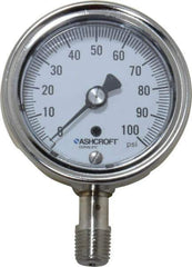 Ashcroft - 2-1/2" Dial, 1/4 Thread, 0-100 Scale Range, Pressure Gauge - Lower Connection Mount, Accurate to 1% of Scale - Best Tool & Supply