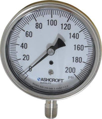 Ashcroft - 3-1/2" Dial, 1/4 Thread, 0-200 Scale Range, Pressure Gauge - Lower Connection Mount, Accurate to 1% of Scale - Best Tool & Supply