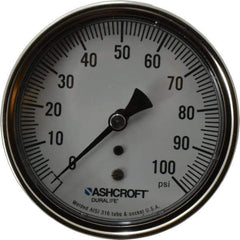 Ashcroft - 3-1/2" Dial, 1/4 Thread, 0-100 Scale Range, Pressure Gauge - Center Back Connection Mount, Accurate to 1% of Scale - Best Tool & Supply